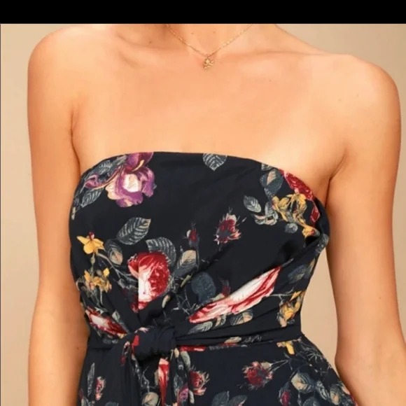 Lulus Strapless Navy Floral Mini Dress Size XS - Picture 3 of 14